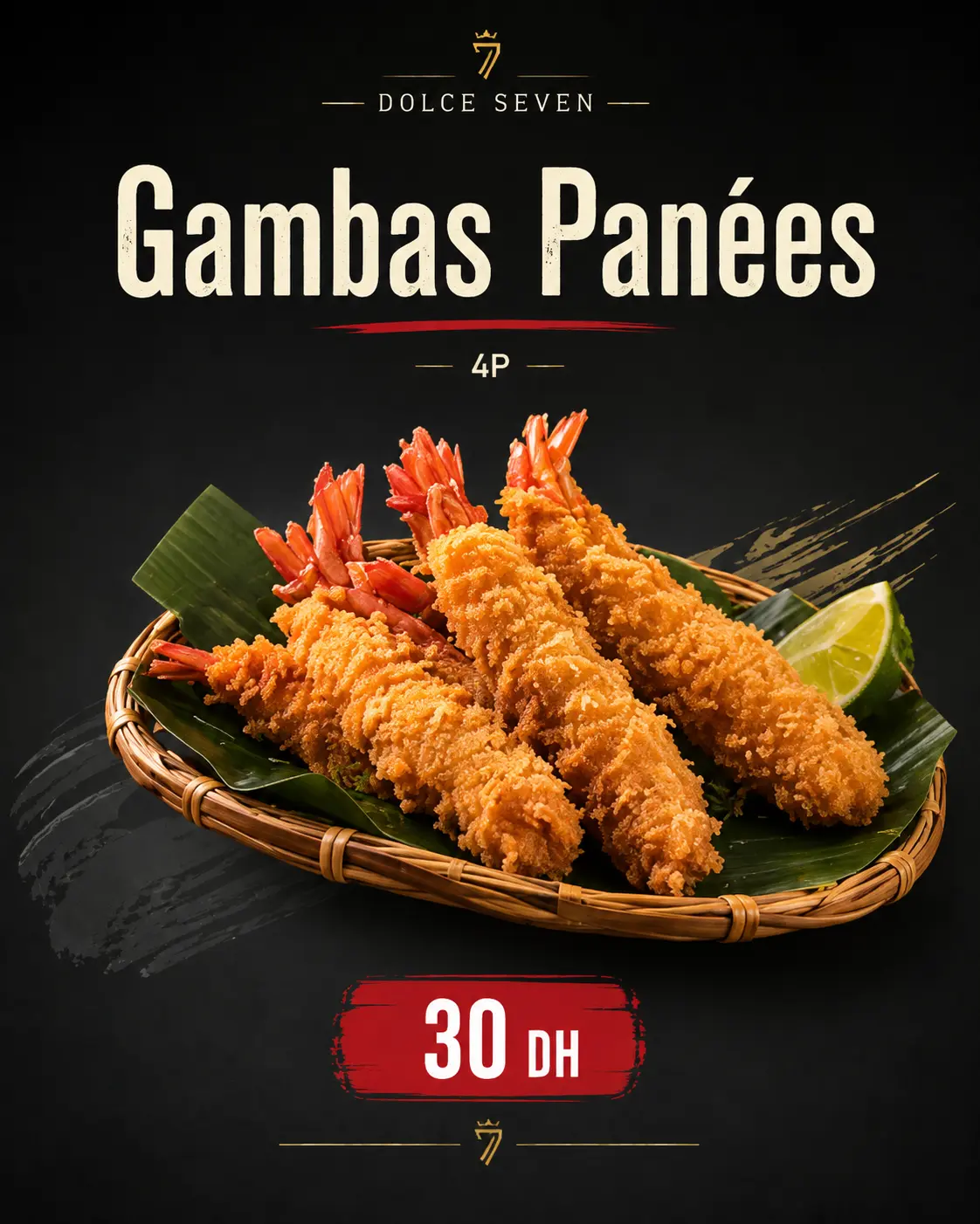 Gambas rebozadas de Dolce Seven servidas con lima